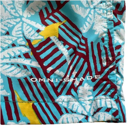 Columbia PFG Swim Trunks Mens Large Light Blue Omni-Shade Mesh Brief Hawaiian - Picture 5 of 12